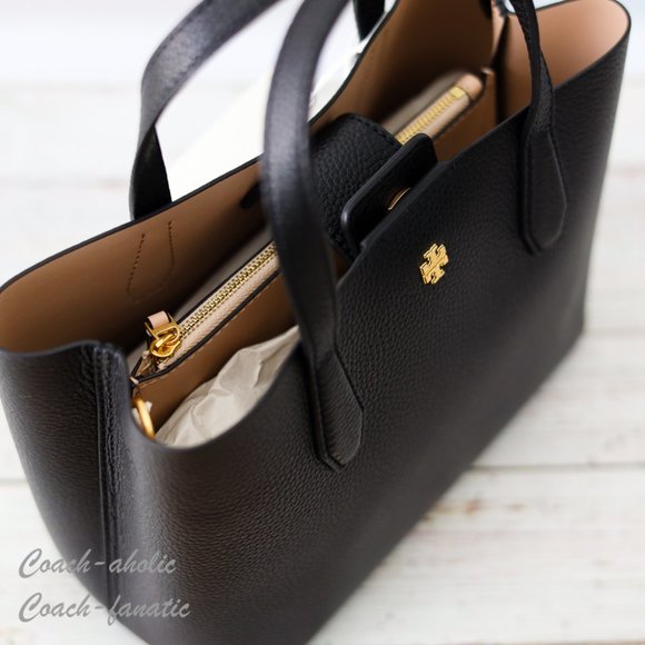 NWT Tory Burch 85985 Blake Small Leather Crossbody Tote in Black/Devon Sand - Picture 11 of 11